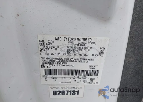 2013 Ford F-150 Xl z USA, uszkodzony, nr VIN 1FTFX1EFXDFB69597